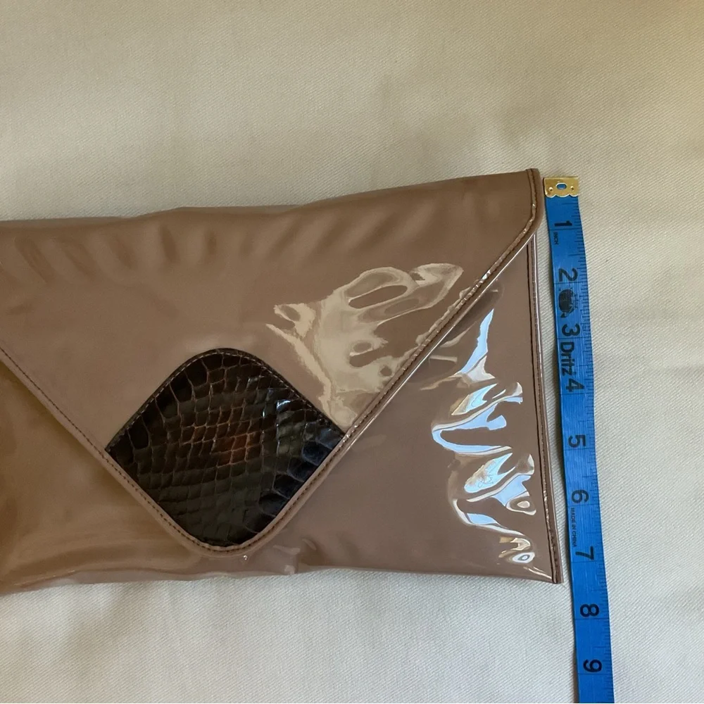 David Mehler for Dame Mocha Shiny Patent & Snakeskin Envelope Clutch VTG 70’s